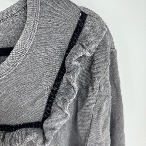 The Great. Washed Grey Ruffled Collar Long Sleeve Full Length Crewneck Top - Picture 4 of 5